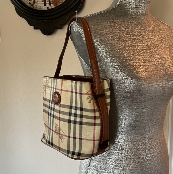 Burberrys Coated Canvas Nova check tote small handbag Purse 7"H 9"W vintage - Picture 2 of 15